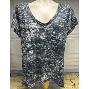 ROCK & REPUBLIC Black White Striped Grunge Shirt Top Short Sleeve Ladies Size L